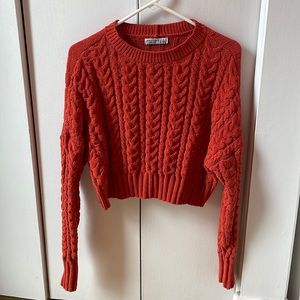 Burnt orange cable knit cropped chenille sweater